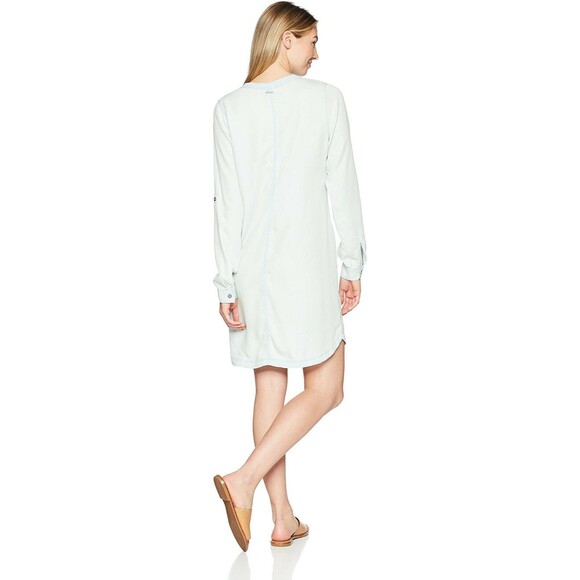 New Womens NWT PrAna Shirt Dress Light Blue Aliki Button S Soft Long 3/4 Sleeve - Picture 2 of 9